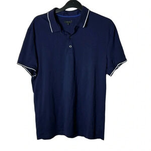 RW & Co shirt ,men XL polo shirt .navy blue short sleeve golf shirt . White trim